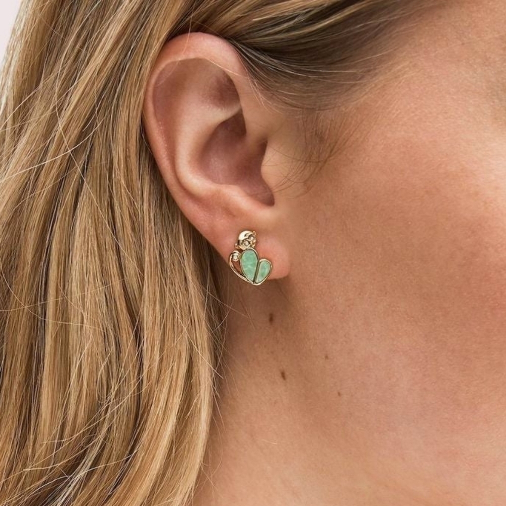 NWT Kate Spade ♠️ New York Animal Party Monkey Gold and Green Heart Earrings